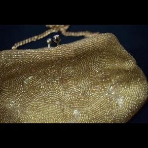 50s Vintage Richere Gold Beaded Evening Clutch